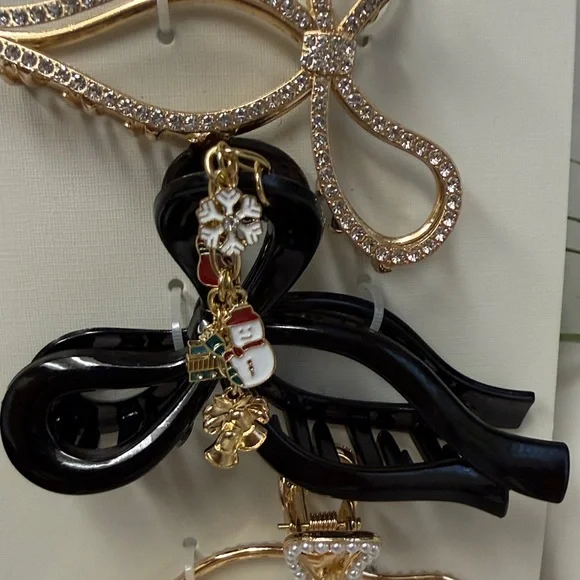 Gold and Black Bow Hair Clip Set - Picture 4 of 7